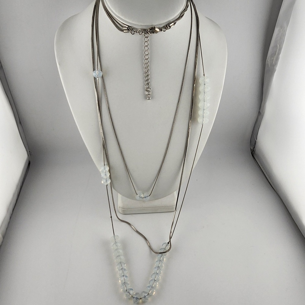 Silver Tone Layered Moonglow Bead Necklace‎